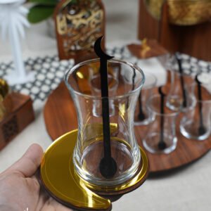 سيت صينية استكانات مجموعة هلال - ذهبي