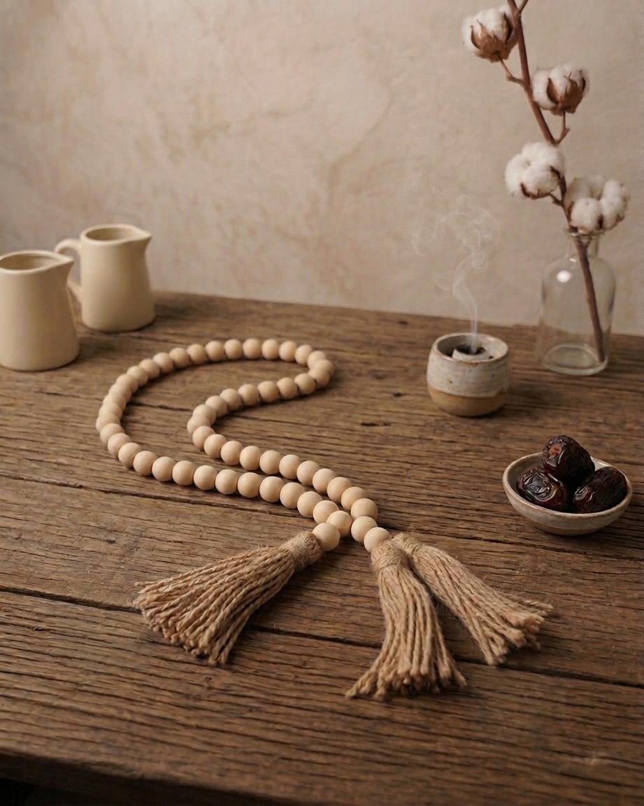 سبحة خشبية لون طبيعي حجم صغير